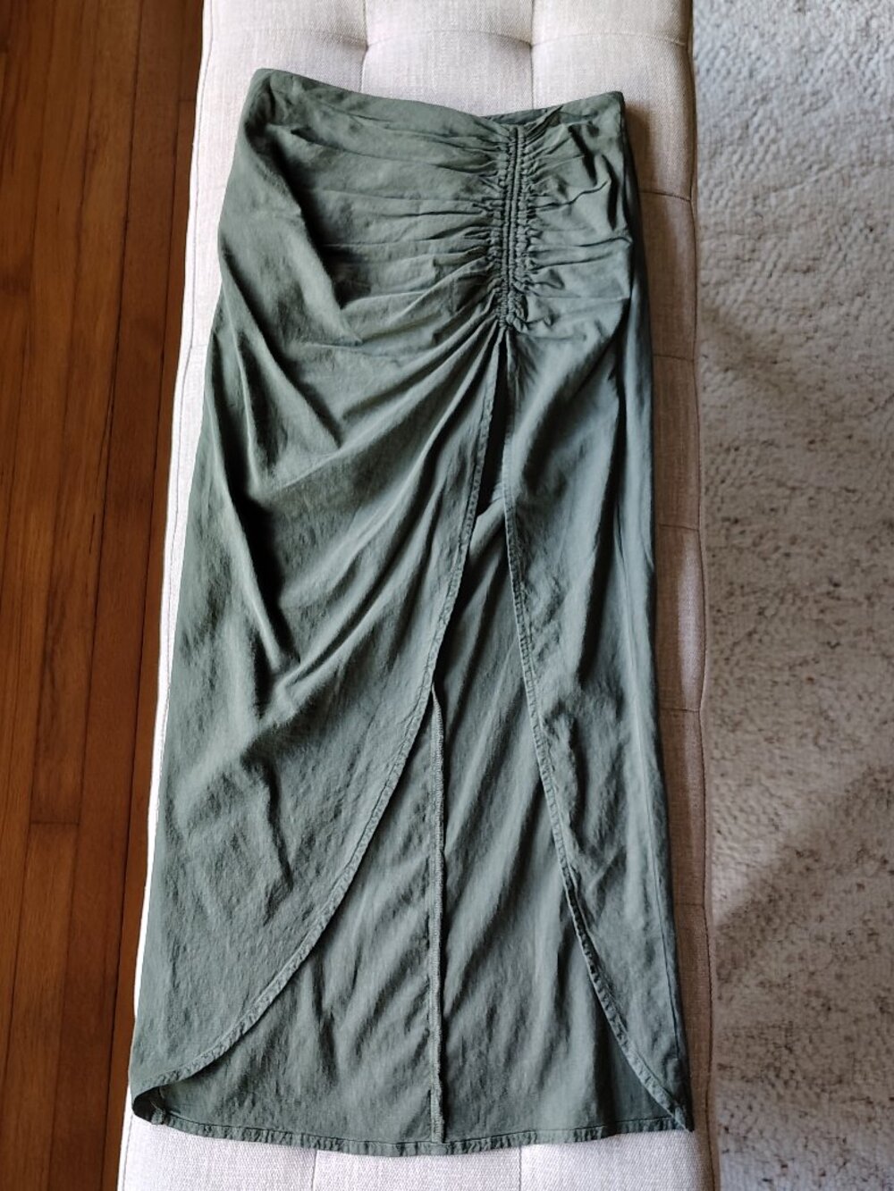 Zara linen long skirt with high front left slit olive green